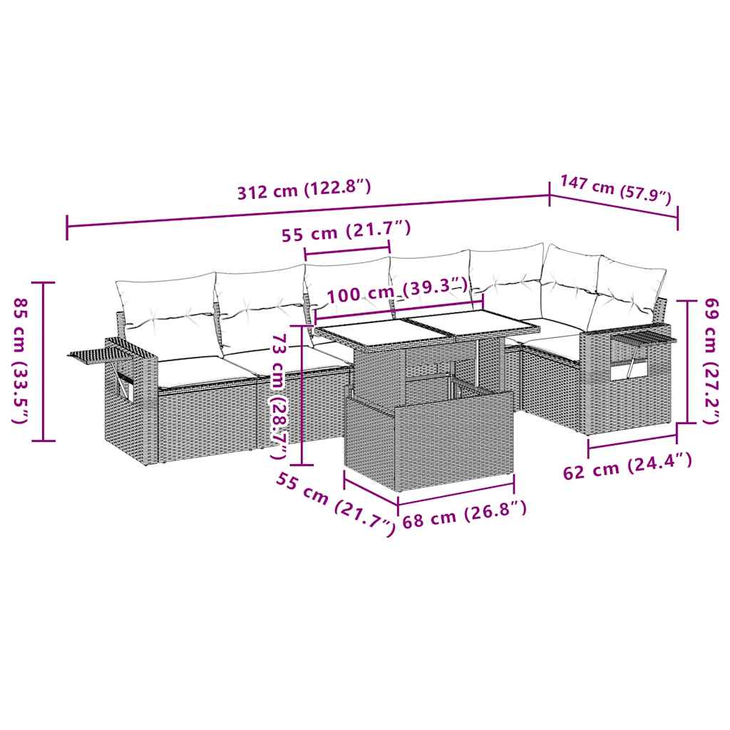 Set Divani da Giardino 7 pz con Cuscini Grigio in Polyrattan | homemem39