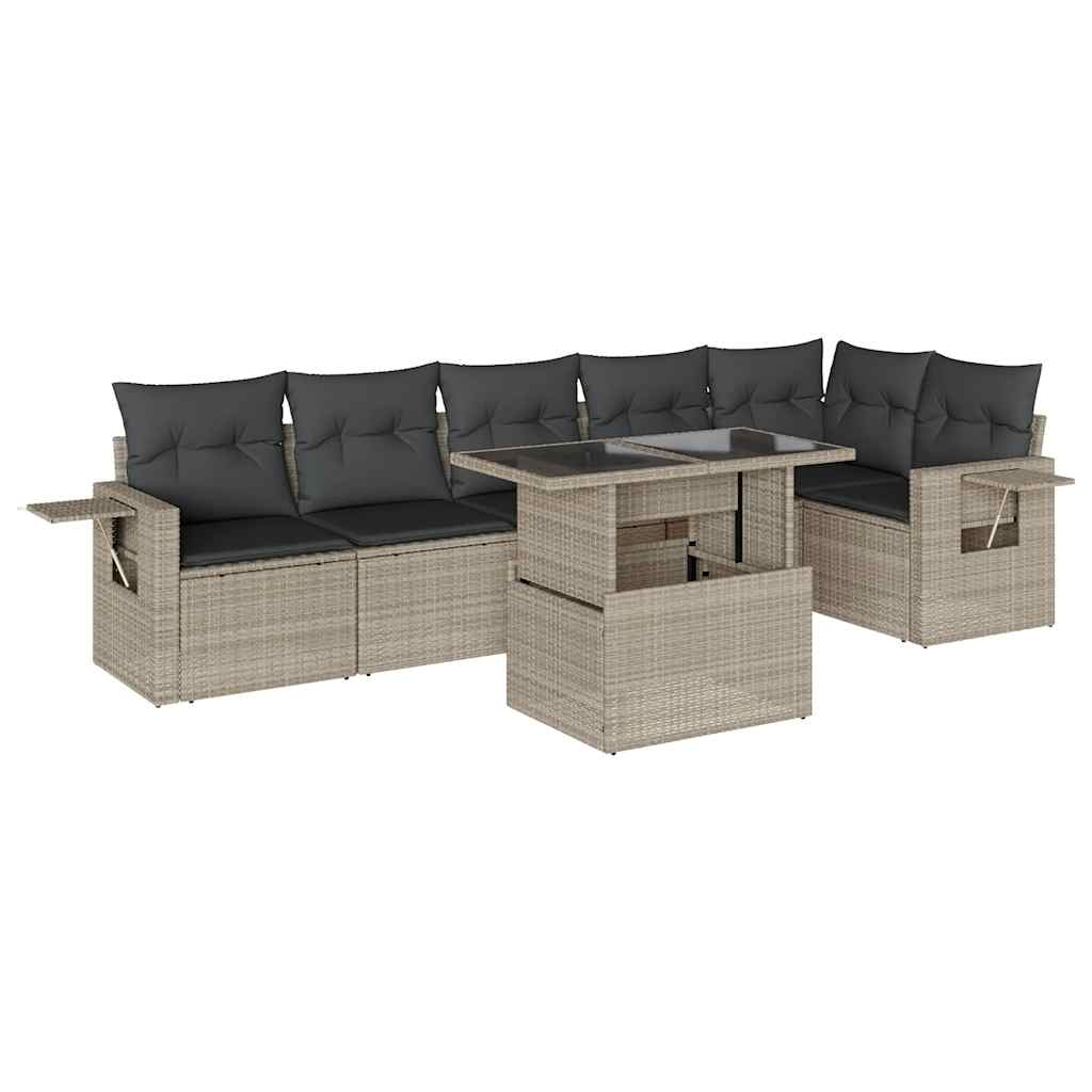 Set Divani da Giardino 7pz con Cuscini Grigio Chiaro Polyrattan - homemem39
