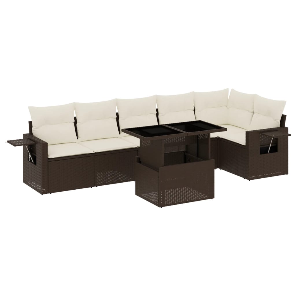 Set Divani da Giardino 7 pz con Cuscini Marrone in Polyrattan - homemem39