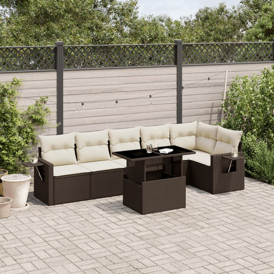 Set Divani da Giardino 7 pz con Cuscini Marrone in Polyrattan - homemem39