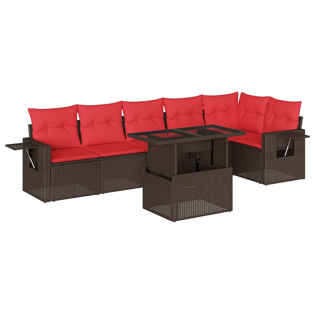 Set Divani da Giardino 7 pz con Cuscini Marrone in Polyrattan