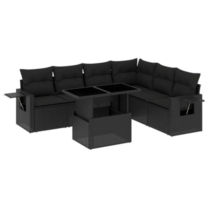 Garden Sofa Set with Cushions 7pcs Black Polyrattan