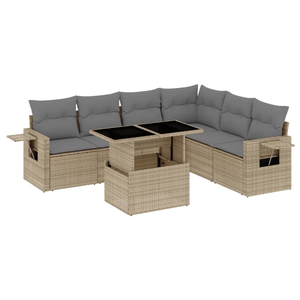 Set Divani da Giardino 7 pz con Cuscini Beige in Polyrattan - homemem39