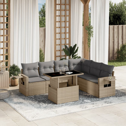Set Divani da Giardino 7 pz con Cuscini Beige in Polyrattan - homemem39