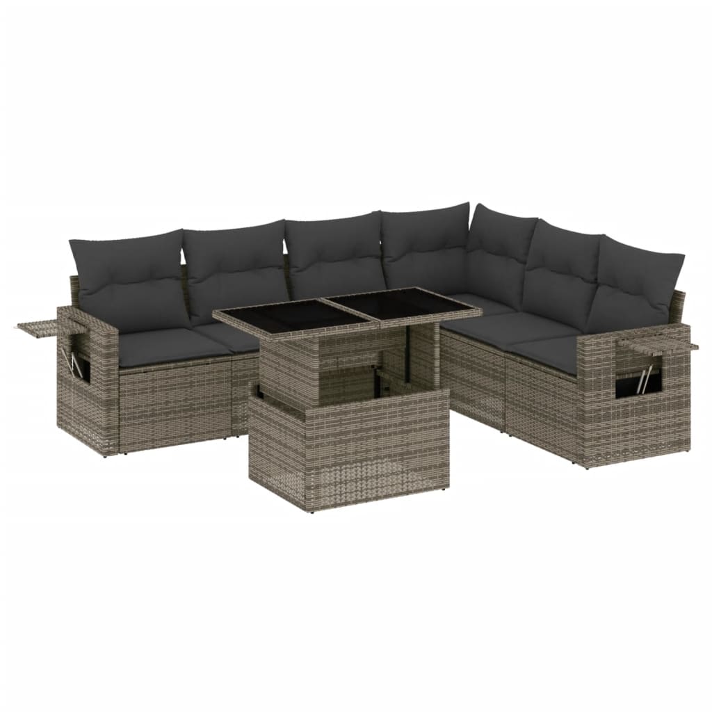 Set Divani da Giardino 7 pz con Cuscini Grigio in Polyrattan - homemem39