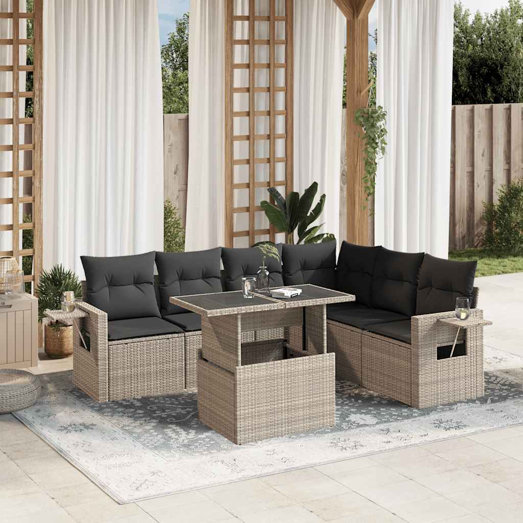 Set Divani da Giardino 7pz con Cuscini Grigio Chiaro Polyrattan - homemem39