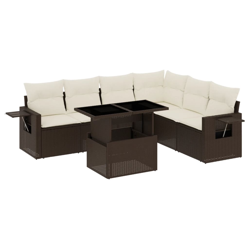 Set Divani da Giardino 7 pz con Cuscini Marrone in Polyrattan - homemem39