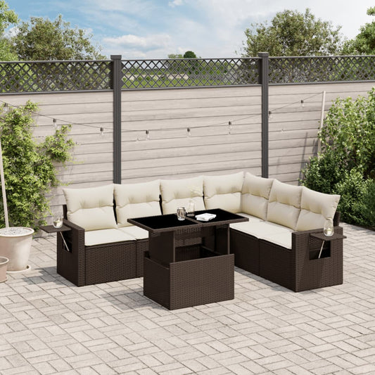 Set Divani da Giardino 7 pz con Cuscini Marrone in Polyrattan - homemem39