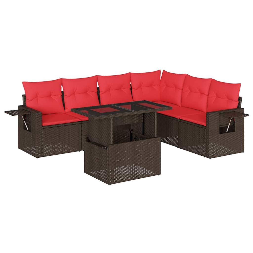 Set Divani da Giardino 7 pz con Cuscini Marrone in Polyrattan | homemem39