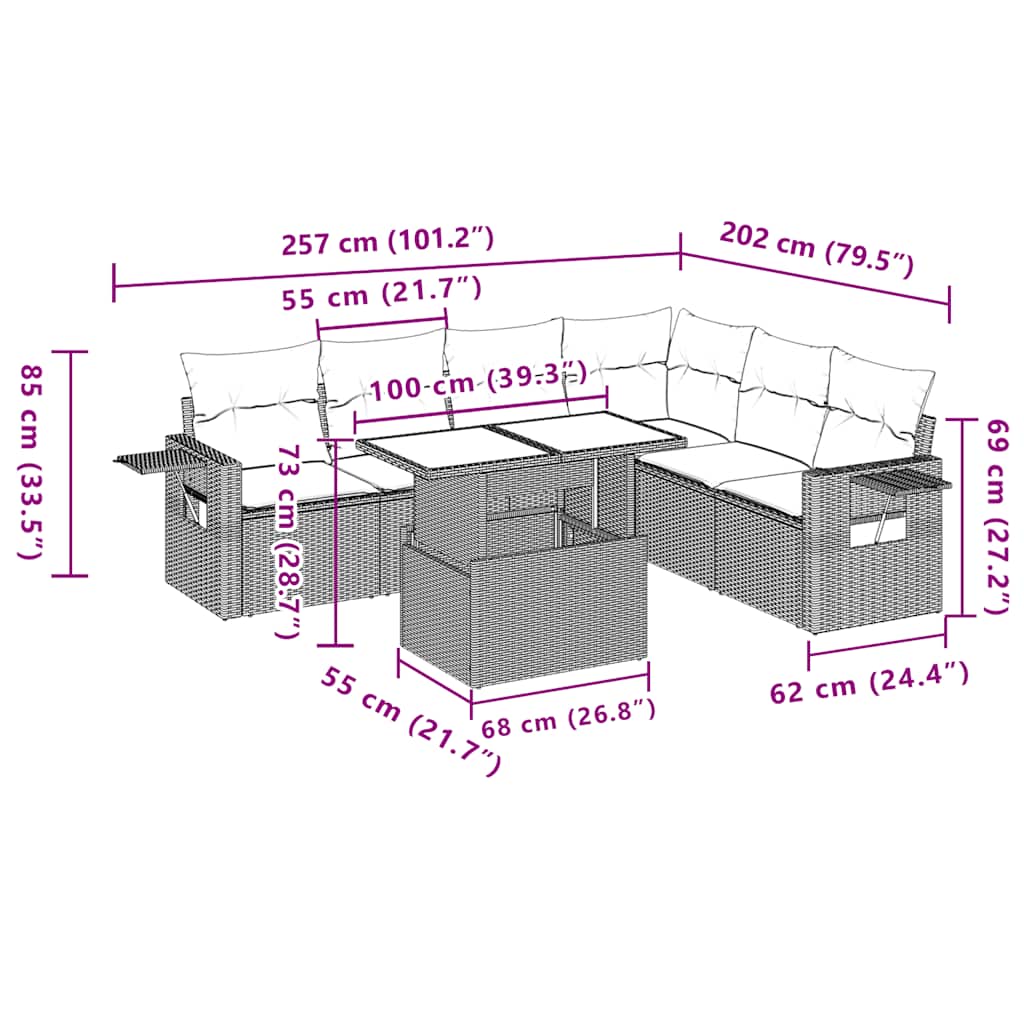 Set Divani da Giardino 7 pz con Cuscini Marrone in Polyrattan | homemem39