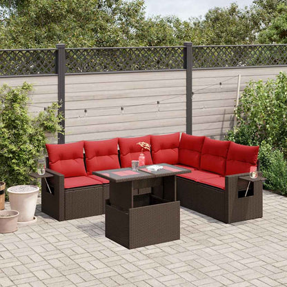 Set Divani da Giardino 7 pz con Cuscini Marrone in Polyrattan | homemem39
