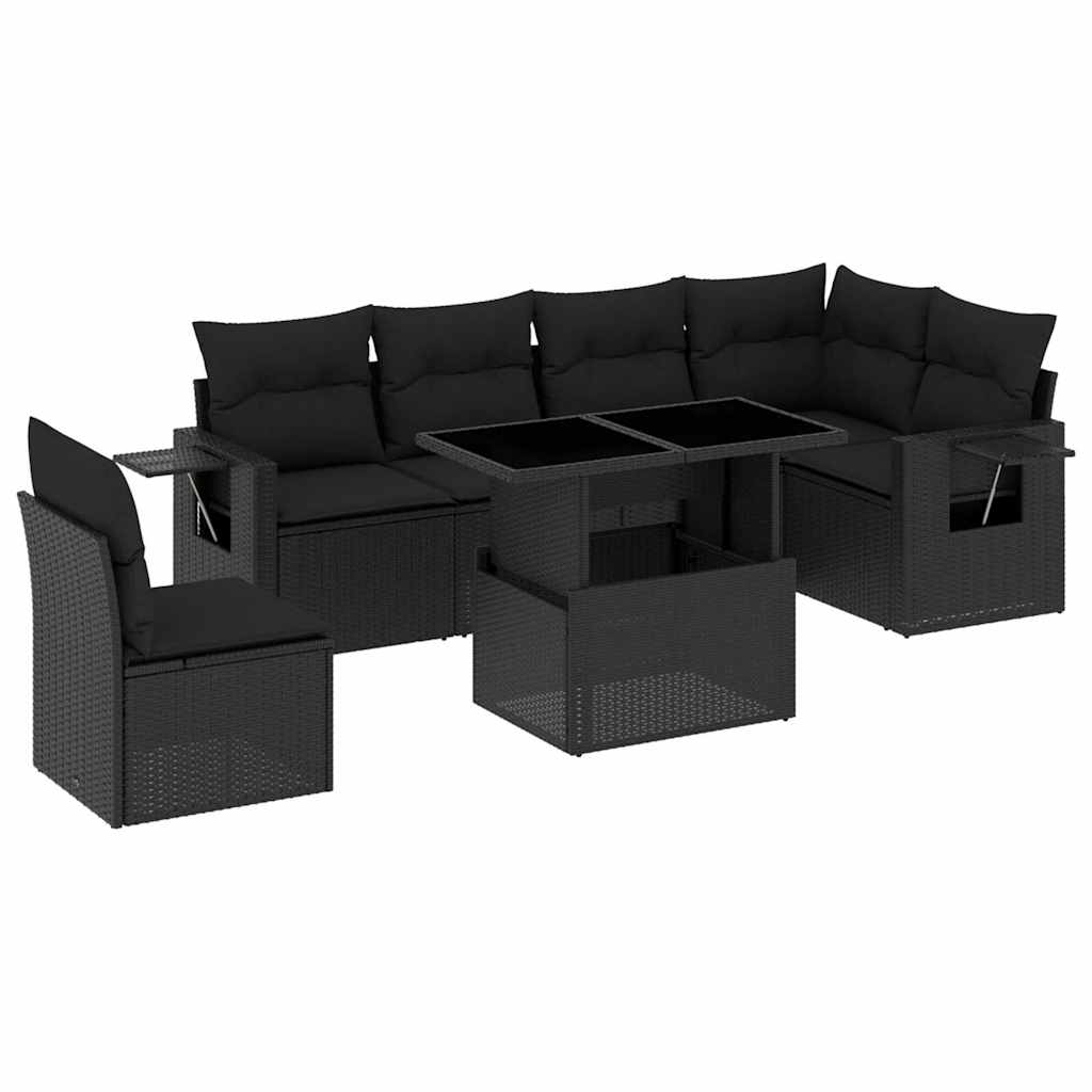 Set Divani da Giardino con Cuscini 7pz Nero Polyrattan - homemem39