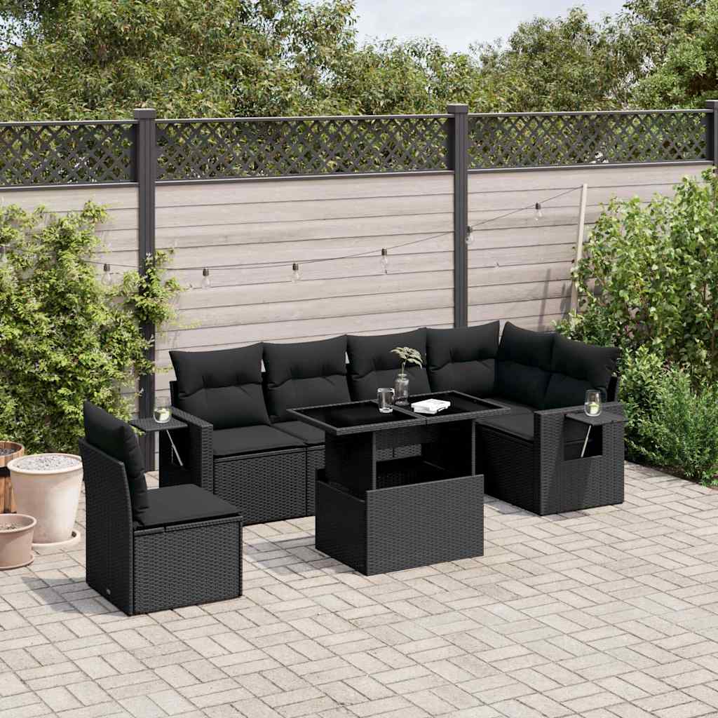 Set Divani da Giardino con Cuscini 7pz Nero Polyrattan - homemem39