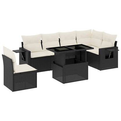 Set Divani da Giardino con Cuscini 7pz Nero Polyrattan | homemem39