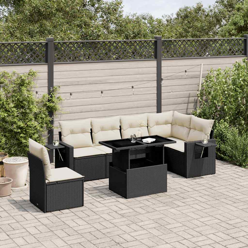 Set Divani da Giardino con Cuscini 7pz Nero Polyrattan | homemem39