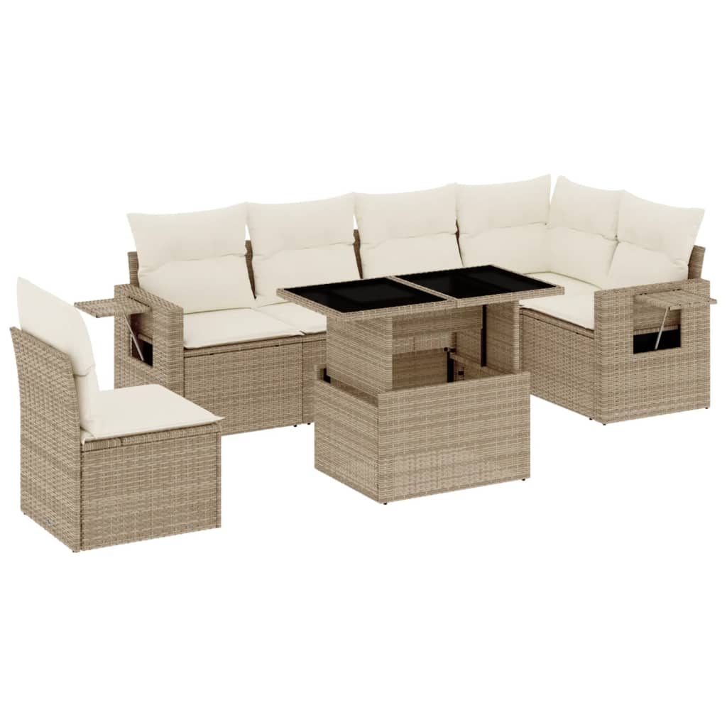 Set Divani da Giardino 7 pz con Cuscini Beige in Polyrattan - homemem39