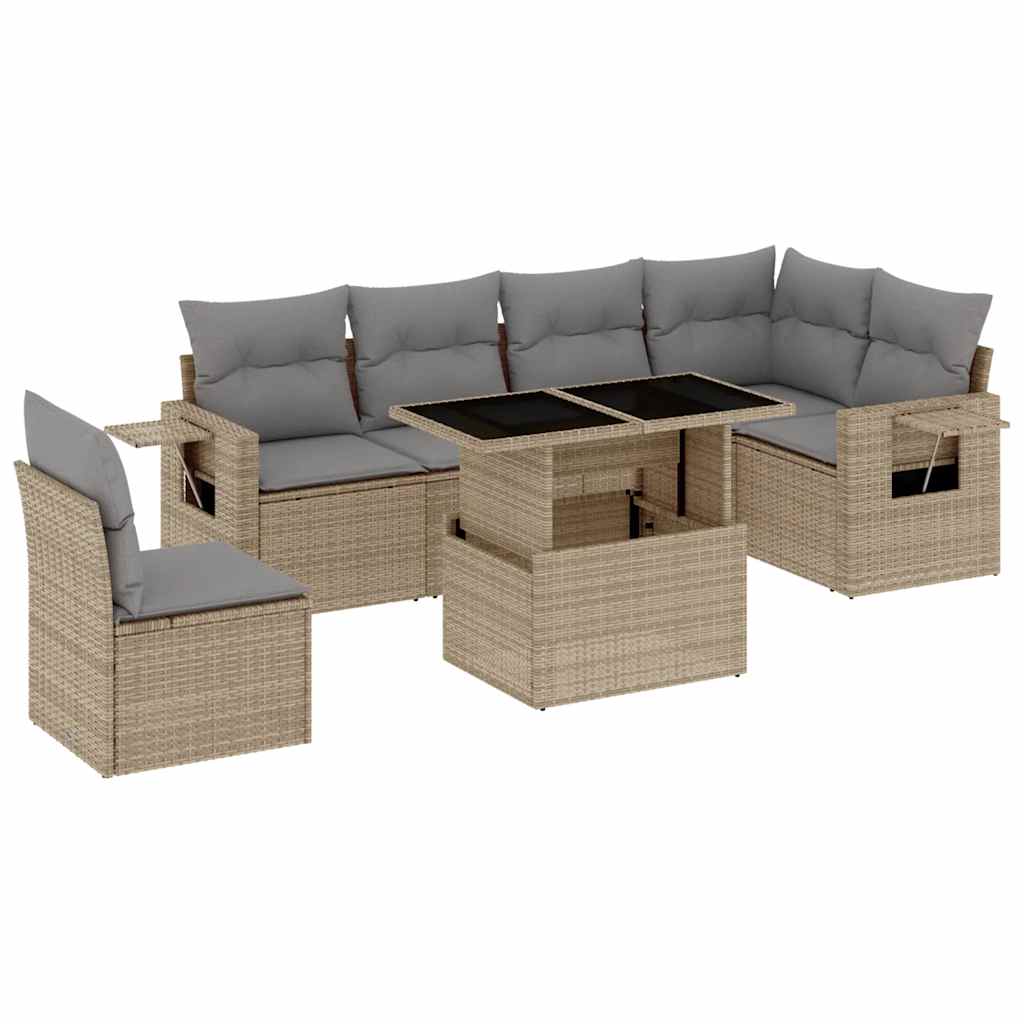 Set Divani da Giardino 7 pz con Cuscini Beige in Polyrattan - homemem39
