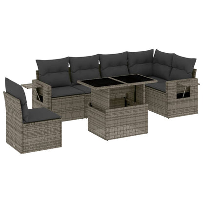 Set Divani da Giardino 7 pz con Cuscini Grigio in Polyrattan | homemem39