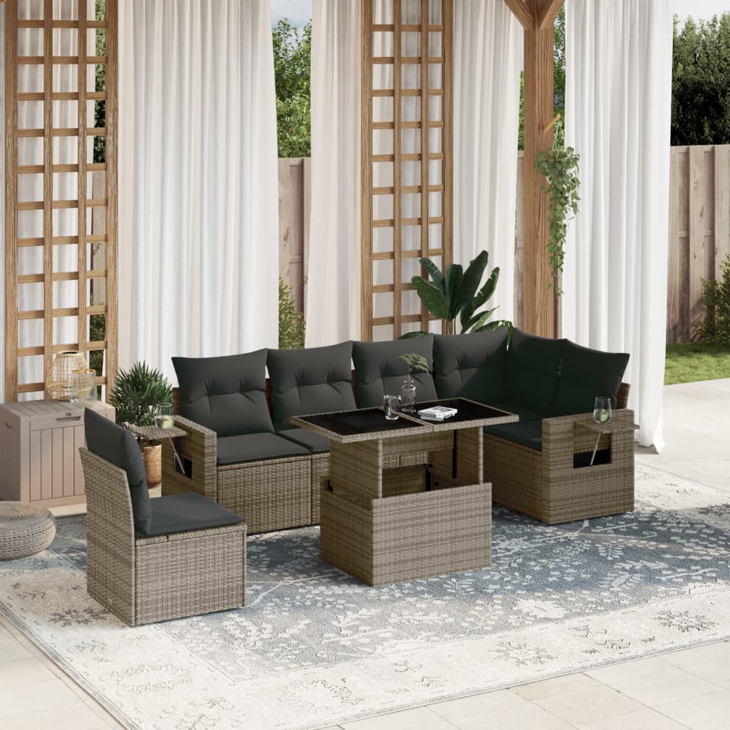 Set Divani da Giardino 7 pz con Cuscini Grigio in Polyrattan | homemem39