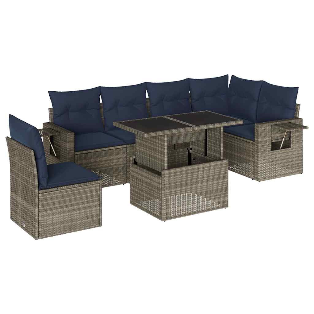 Set Divani da Giardino 7 pz con Cuscini Grigio in Polyrattan | homemem39