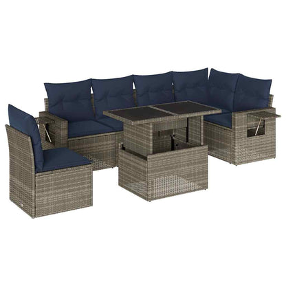 Set Divani da Giardino 7 pz con Cuscini Grigio in Polyrattan | homemem39