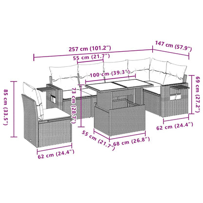 Set Divani da Giardino 7 pz con Cuscini Grigio in Polyrattan | homemem39