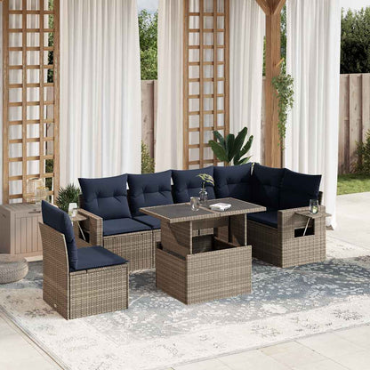 Set Divani da Giardino 7 pz con Cuscini Grigio in Polyrattan | homemem39