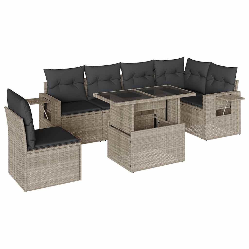 Set Divani da Giardino 7pz con Cuscini Grigio Chiaro Polyrattan | homemem39