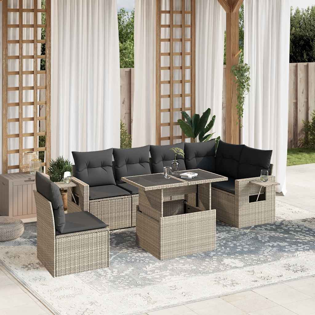 Set Divani da Giardino 7pz con Cuscini Grigio Chiaro Polyrattan | homemem39