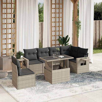 Set Divani da Giardino 7pz con Cuscini Grigio Chiaro Polyrattan | homemem39