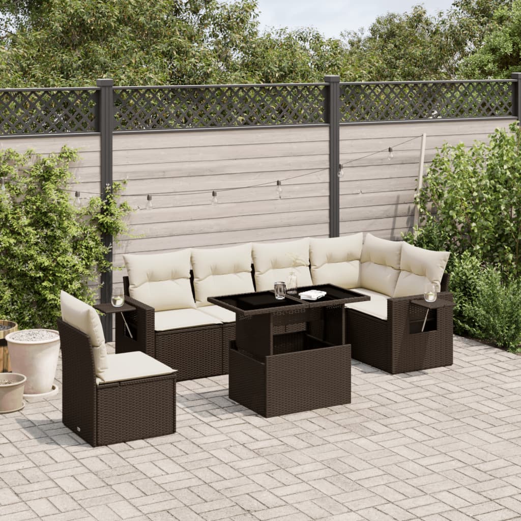 Set Divani da Giardino 7 pz con Cuscini Marrone in Polyrattan - homemem39