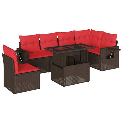 Set Divani da Giardino 7 pz con Cuscini Marrone in Polyrattan | homemem39