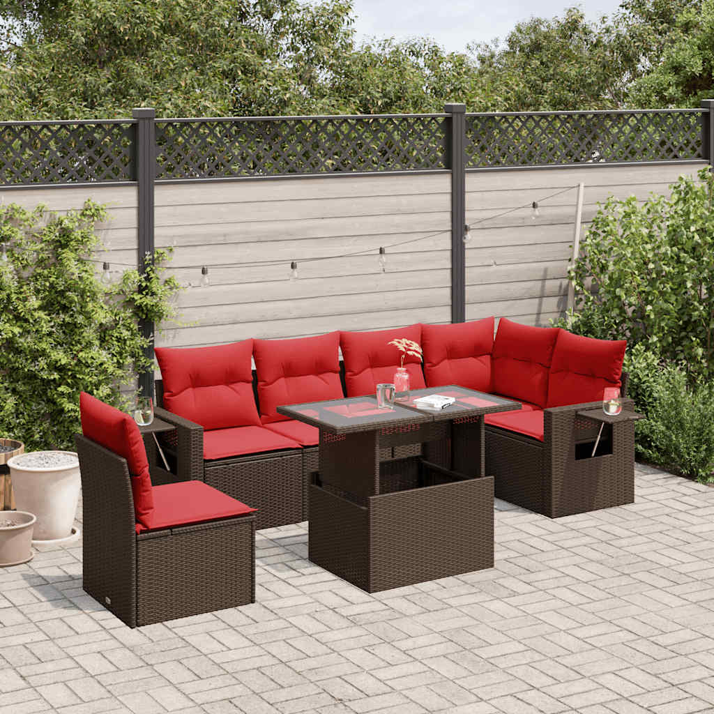 Set Divani da Giardino 7 pz con Cuscini Marrone in Polyrattan | homemem39