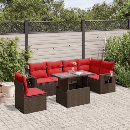 Set Divani da Giardino 7 pz con Cuscini Marrone in Polyrattan | homemem39