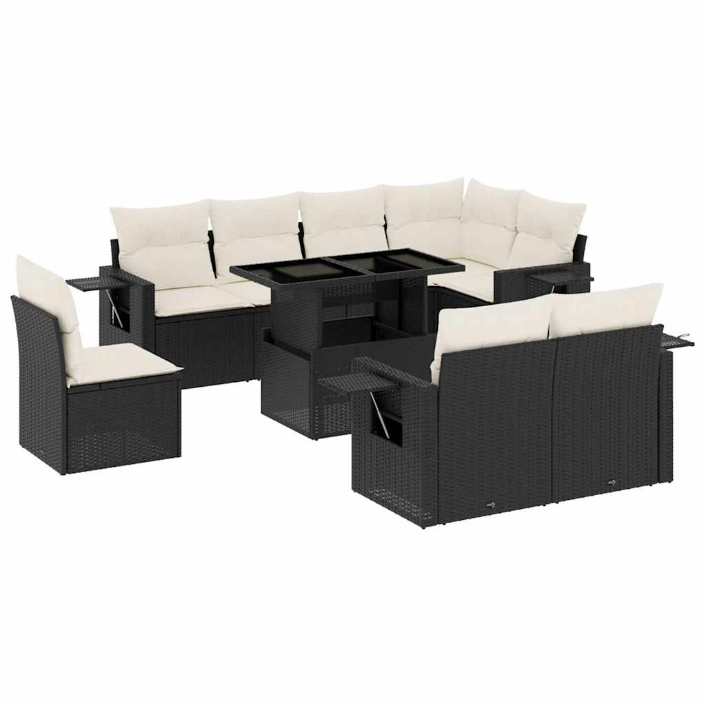 Set Divani da Giardino 9 pz con Cuscini Nero in Polyrattan - homemem39