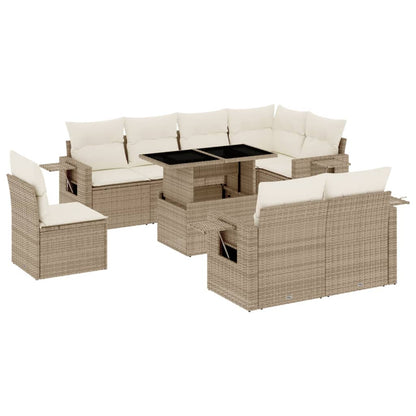 Set Divano da Giardino 9 pz con Cuscini Beige in Polyrattan - homemem39