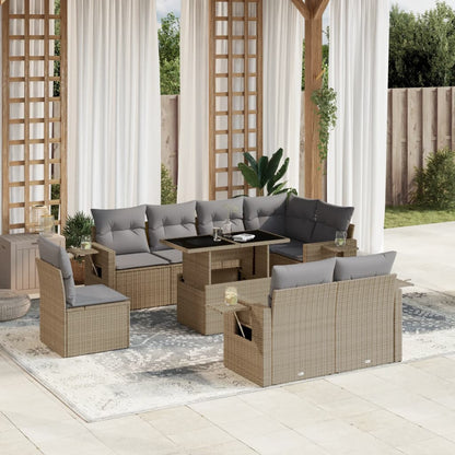 Set Divano da Giardino 9 pz con Cuscini Beige in Polyrattan - homemem39