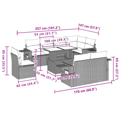 Set Divano da Giardino 9 pz con Cuscini Grigio in Polyrattan | homemem39