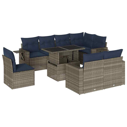 Set Divani da Giardino 9 pz con Cuscini Grigio in Polyrattan