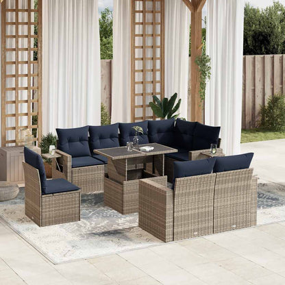Set Divani da Giardino 9 pz con Cuscini Grigio in Polyrattan