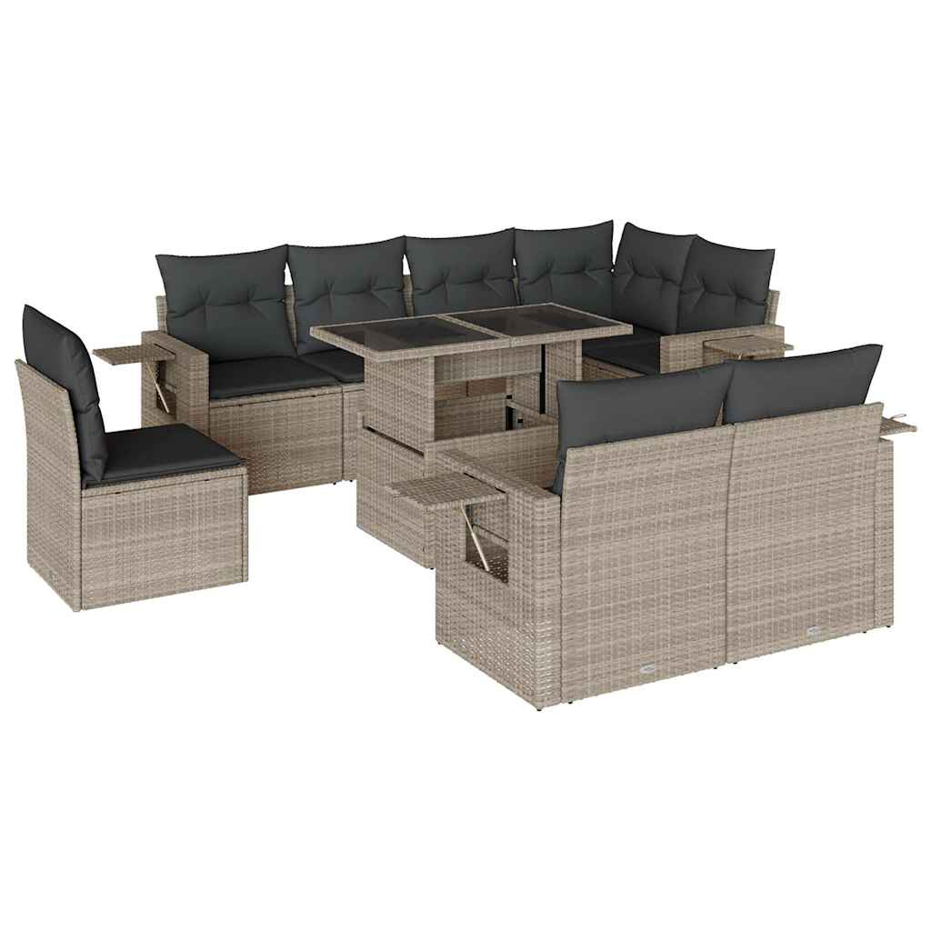 Set Divano da Giardino 9pz con Cuscini Grigio Chiaro Polyrattan - homemem39