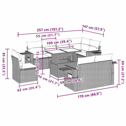 Set Divano da Giardino 9pz con Cuscini Grigio Chiaro Polyrattan | homemem39