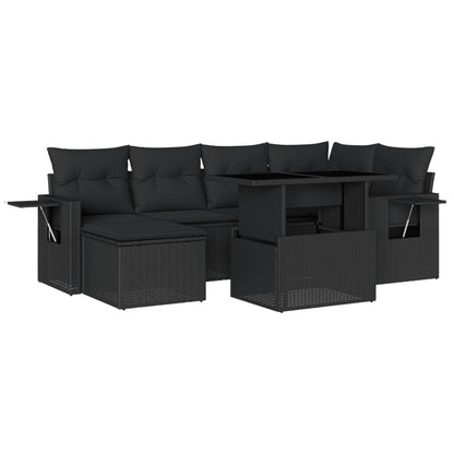 Set Divani da Giardino con Cuscini 7pz Nero Polyrattan