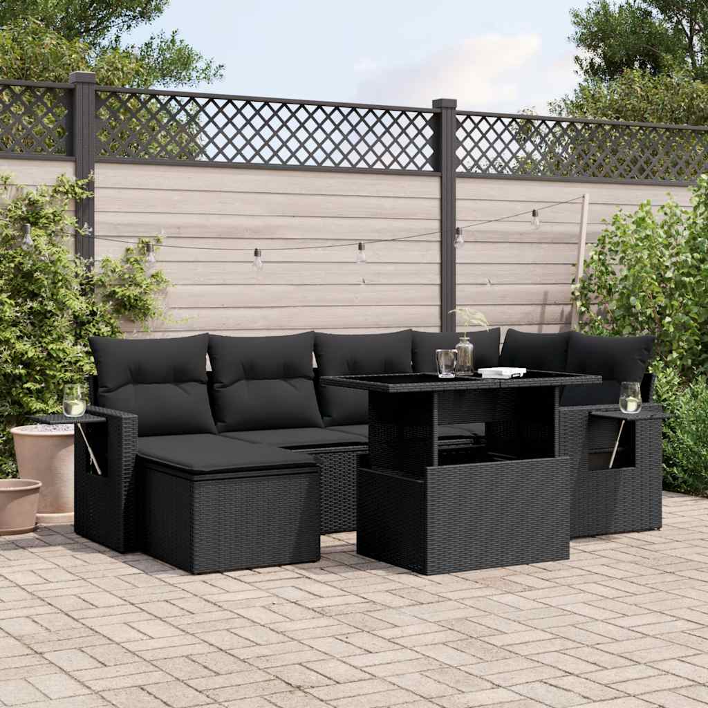 Set Divani da Giardino con Cuscini 7pz Nero Polyrattan - homemem39