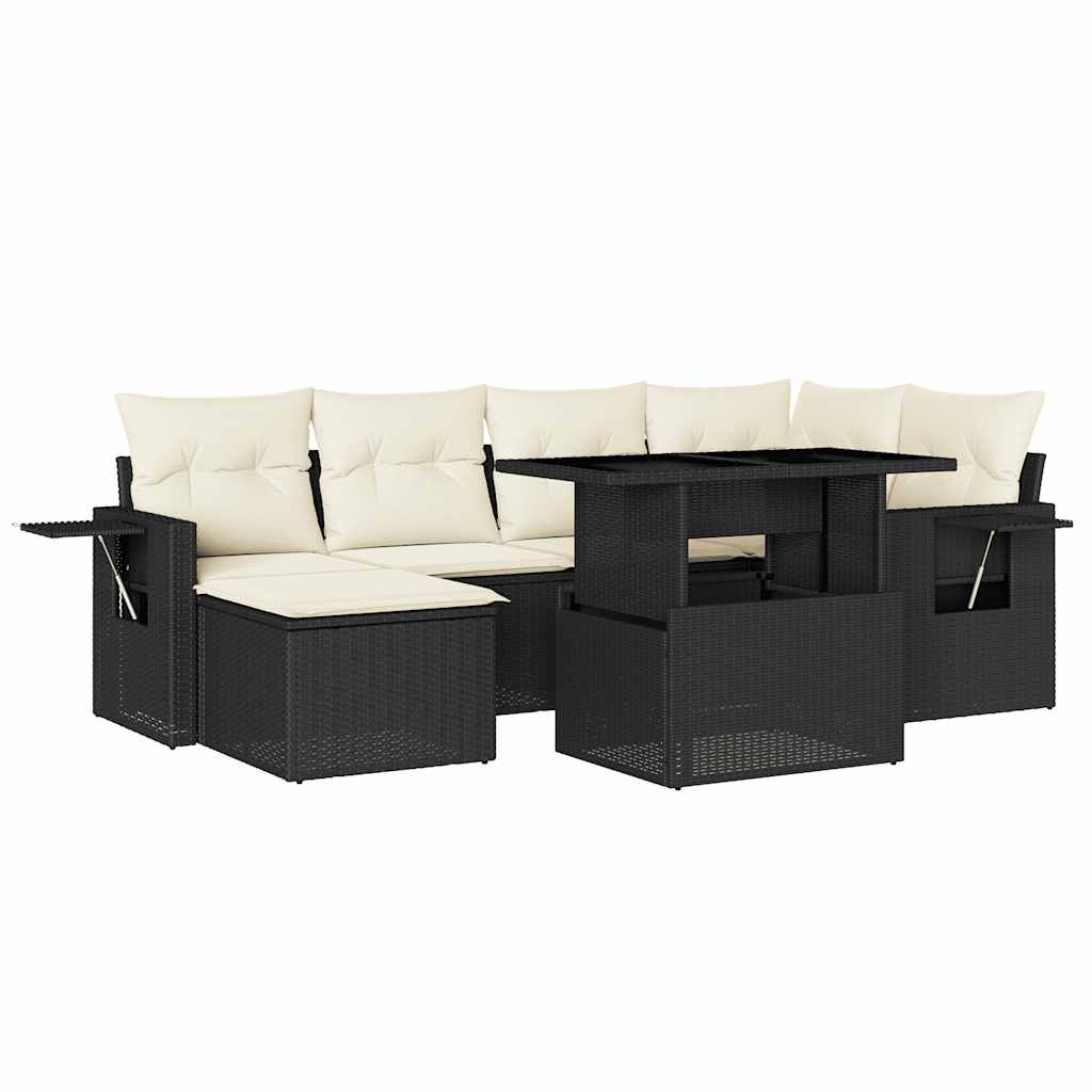 Set Divani da Giardino con Cuscini 7pz Nero Polyrattan | homemem39
