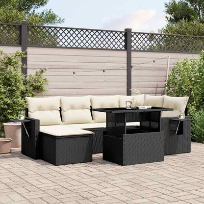 Set Divani da Giardino con Cuscini 7pz Nero Polyrattan | homemem39