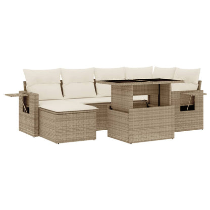 Set Divani da Giardino 7 pz con Cuscini Beige in Polyrattan - homemem39