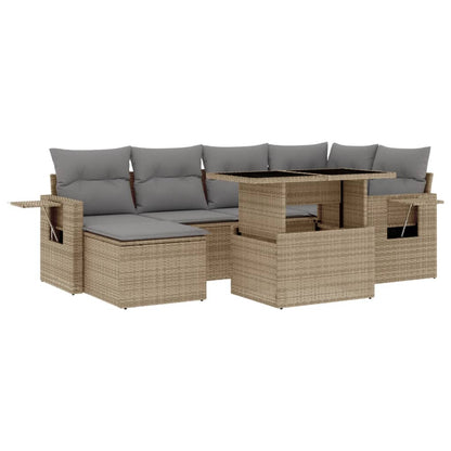 7-piece Garden Sofa Set with Beige Polyrattan Cushions