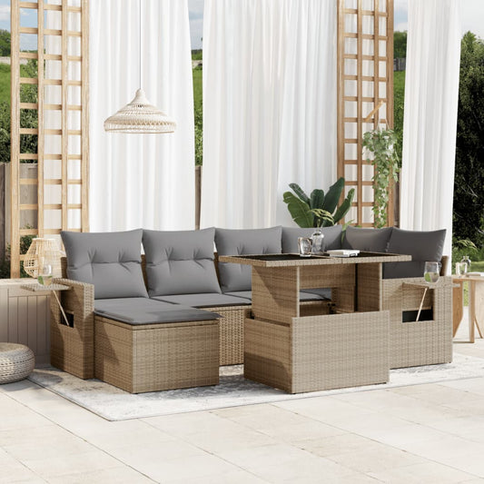 Set Divani da Giardino 7 pz con Cuscini Beige in Polyrattan - homemem39