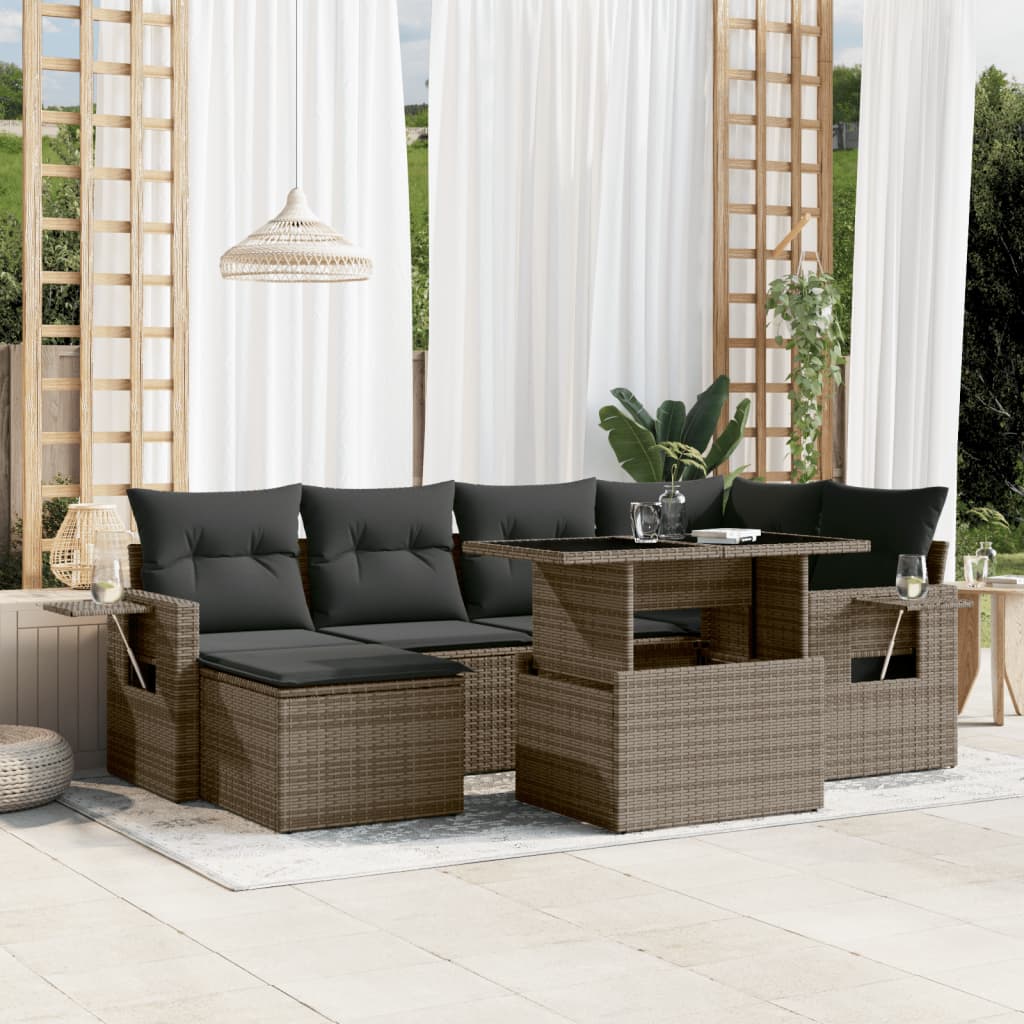 Set Divani da Giardino 7 pz con Cuscini Grigio in Polyrattan - homemem39